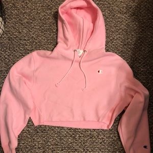 Bright pink champion crop top hoodie